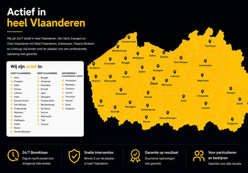 Kaart van Vlaanderen met de regio's waar AB Invest actief is